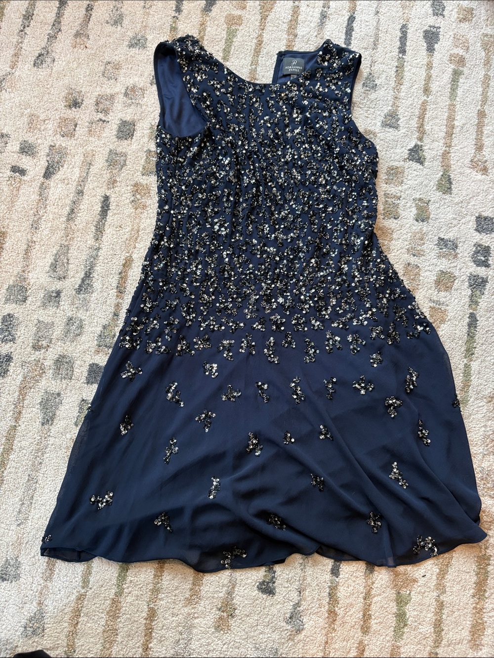 Adriana Papell Embellished Navy Sleeveless Cocktail Dress - navy sized 12